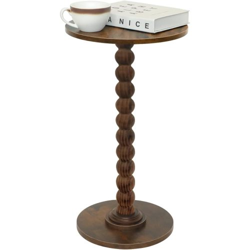 Fultyle Round Side Table, Small Drink Table for Small Spaces, Modern Accent Nightstand with Solid Wood Leg for Living Room, Bedroom, Corners, and Office (Rustic Brown)