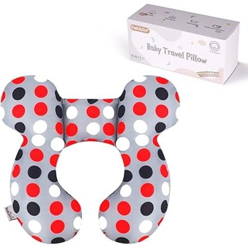 KAKIBLIN Baby Travel Pillow, Baby Neck Pillows for Car Seat,Upgraded Babies Head Pillow, Head and Neck Support for Car Seat, Stroller, Pushchair,Travel (Grey Pot)