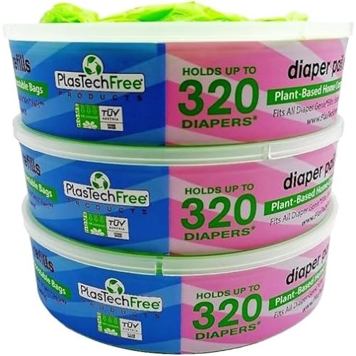 Plastech 100% Compostable Diaper Pail Refills, 3 Count