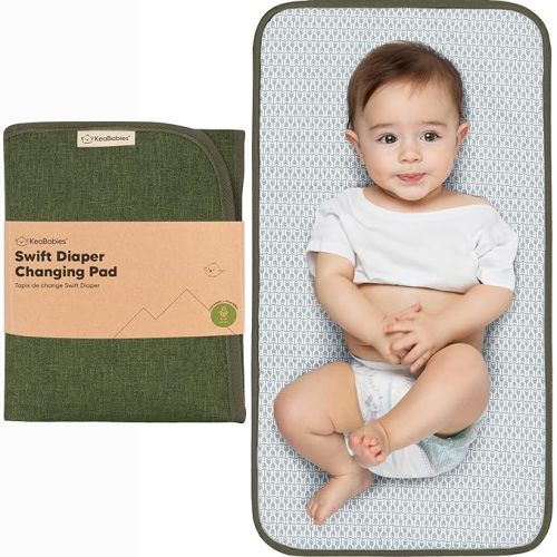 KeaBabies Portable Diaper Changing Pad, Easy Wipe Clean - Foldable Waterproof Baby Changing Mat for Diaper Bag, Compact, Lightweight, 25x13 Newborn, Infant, Baby Changer Travel Essential (Olive Green)