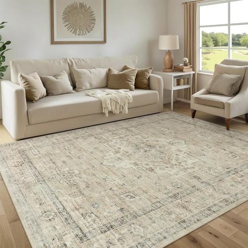 LIVEBOX Pink 6x9 Area Rug for Bedroom Girls, Boho Washable Rugs for Living Room Nursery, Non-Slip Indoor Soft Carpet Low-Pile Farmhouse Carpets for Dining Room Kids Playroom, Pink