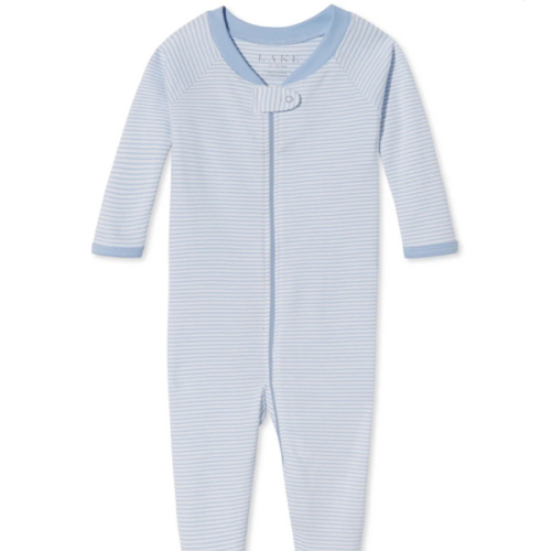 LAKE | Baby | Pima Cotton Pajamas | Salt Spray Anchor Stripe Baby Sleeper French Blue