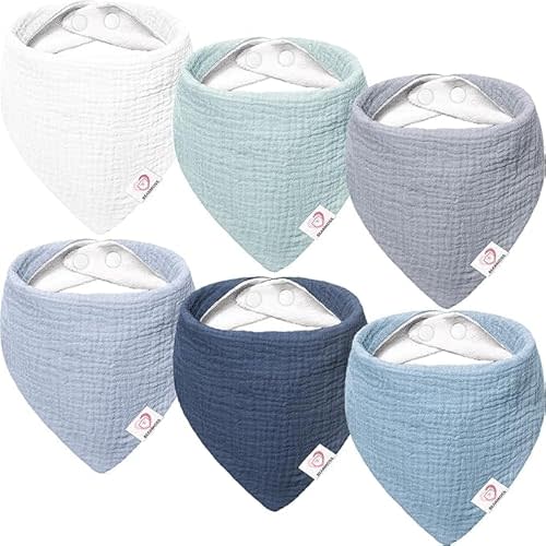 Bearmoss 100% Cotton Muslin Baby Bibs 6-Pack Baby Bandana Drool Bibs for Unisex Baby Girls Boys Drooling and Teething