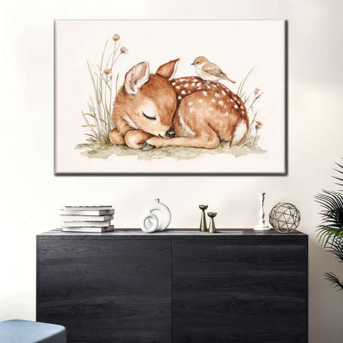 Sleeping Fawn with Songbird Wall Art