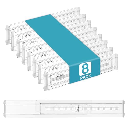 Vtopmart 8 Pack Shallow Drawer Dividers, 2.36" High 12.5"-20.8" Adjustable Expandable Kitchen Drawer Organizer, Clear Plastic Organizer Separators for Flatware, Utensil, Cutlery, Underwear, Clothes