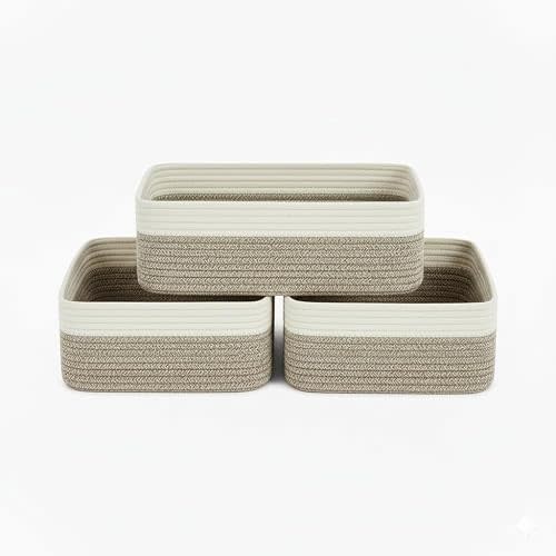 Britwicfr Storage Baskets for Organizing 3 Pack, Woven Baskets for Storage 15"x11"x5.1", Shelf Basket Closet Basket Empty Gift Baskets Woven Storage Bins, White & Mixed Brown