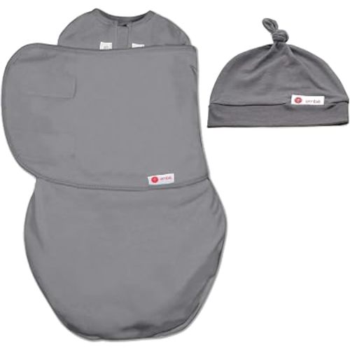 embé 2-Way Starter Swaddle Blanket Wrap and Beanie for Babies 0-3 Months - Slate, 6-14 lbs | Legs in & Out Design | Secure Zipper Stops Unraveling | Stage 1 Sleep