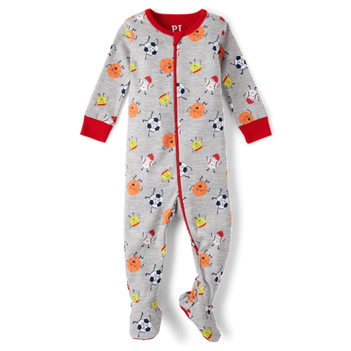 Baby And Toddler Boys Sports Snug Fit Cotton Footed One Piece Pajamas - Gray