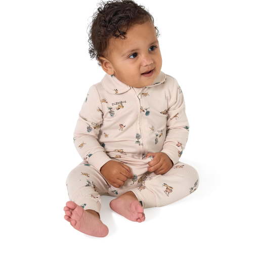 Modern Moments by Gerber Baby Boy Tow-Way Zip Viscose Peter Pan Collar Coverall, Sizes Newborn - 24 Months
