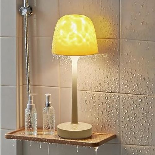 Spa-Like Shower Lamp - Waterproof Bathroom Lamp with 16 Color Ocean Wave Projector, Rechargeable Shower Light with Touch & Remote Control, Cordless Light for Inside Shower/Bathtub