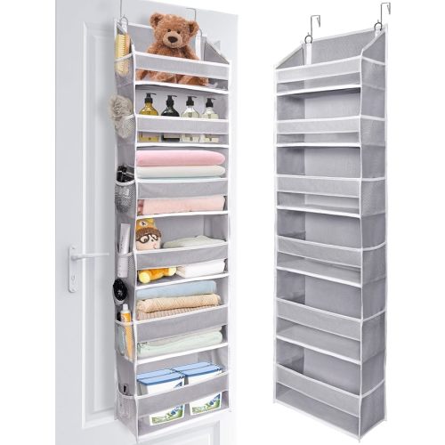 ULG Over The Door Organizer with 6 Large Pockets 12 Side Pockets, 50lbs Weight Capacity Door Hanging Organizer for Bedroom, Bathroom, Pantry, Nursery Storage, Gray