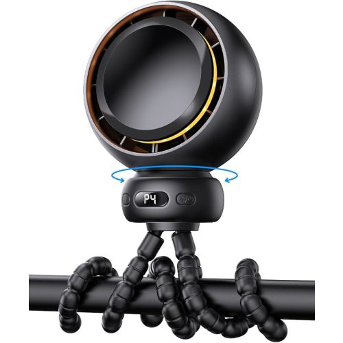 Mini Portable Stroller Fan – 60° Auto Oscillation, Quiet USB-C Rechargeable Baby Fan, 4 Speeds, Night Light & Warning Light, Flexible Tripod for Stroller, Car Seat, Crib, Camping (Black)