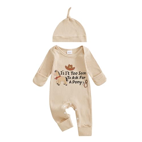 LZUBCPY Western Baby Boy Fall Clothes Pony Jumpsuit Horse Riding Long Sleeve Romper Hat Cute Newborn Cowboy Going Home Outfit