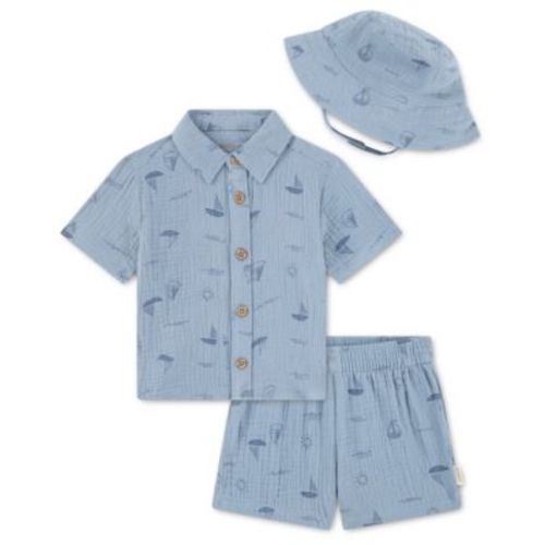 Baby Boys' Collared Neck Shirt, Shorts and Hat, 3-Piece Set