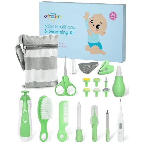 OTTOLIVES Baby Healthcare and Grooming Kit, 24 in 1 Baby Electric Nail Trimmer Set Newborn Nursery Health Care Set for Newborn Infant Toddlers Baby Boys Girls Kids (0-3 Years+) (Green)