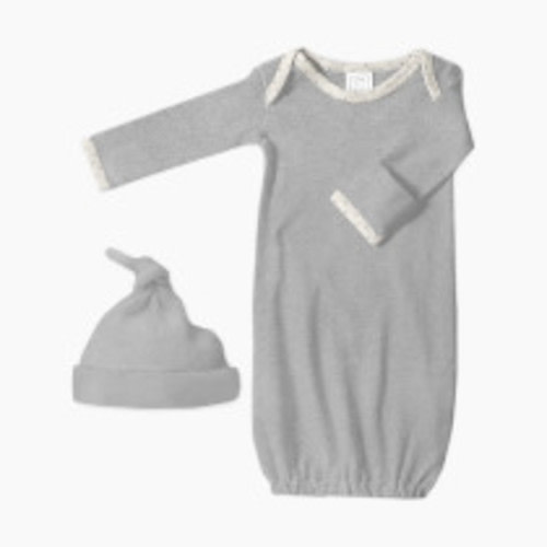 SwaddleDesigns Cotton Knit Long-sleeve Pajama Gown with Mitten Cuffs and Knotted Hat - Heathered Gray, 0-3 M