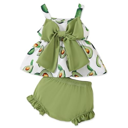 AuralBabe Newborn Baby Girl Clothes Summer Outfits Infant Ruffle Sleeveless Cute Bow Tank Tops 3 6 12 18 Months