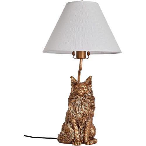 23.2" Maine Coon Cat Table Lamp, Dimmable Bedside Lamp with Linen Shade