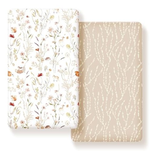 GRSSDER Stretch Ultra Soft Jersey Knit Fitted Crib Sheets Set 2 Pack, Universal Fit All Standard Crib Mattress Pads Safe and Snug, Crib Fitted Sheet with Deep Pocket, Original Design for Baby