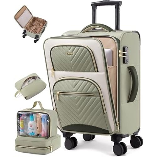 LOVEVOOK Carry on Luggage 22x14x9 Airline Approved, Waterproof Carry on Suitcase with 3 Pouches,Lightweight Softside Underseat Travel Luggage with 360° Spinner Wheels,TSA Lock for Travel Business