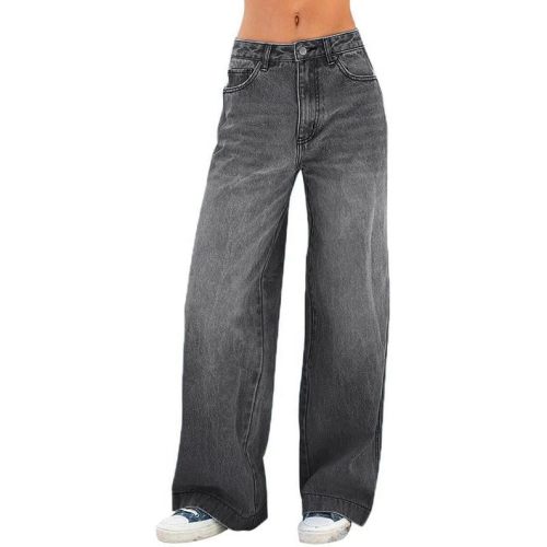 EMMIOL Women Baggy Jeans Mid-Low Waist Boyfriend Streetwear Vintage Jeans Wide Leg Denim Pants