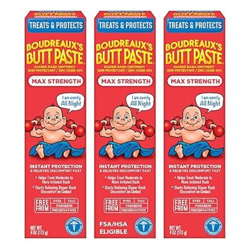 Boudreaux’s Butt Paste Max Strength Diaper Rash Cream for Baby, Ointment With Zinc Oxide, 4 oz Tube