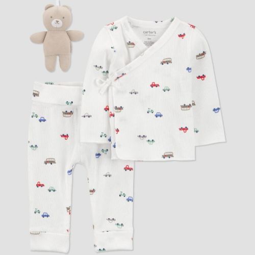 Carter's Just One You® Baby Boys' 3pc Toy & Car Top and Bottom Set - Ivory 6M