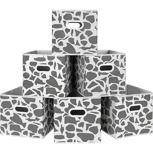 MAX Houser Fabric Storage Bins Cubes Baskets Containers with Dual Plastic Handles for Home Closet Bedroom Drawers Organizers, Flodable, Set of 6 (Grey1)