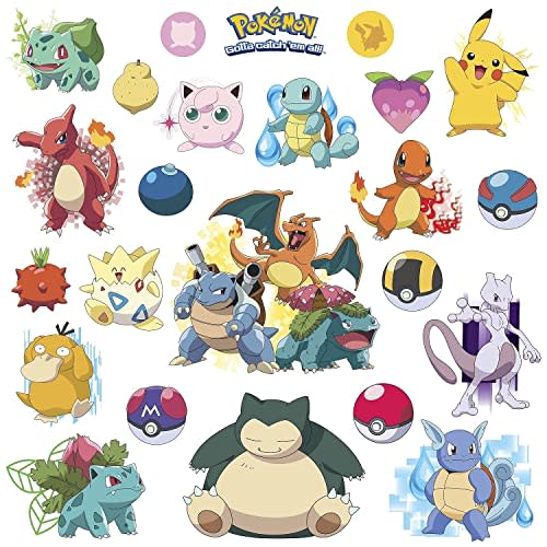 RoomMates RMK2535SCS Pokemon Iconic Peel and Stick Wall Decals | RMK2535SCS, Kids Room Décor, Removeable, Playroom, Renter Friendly, repositionable, no residue. For smooth surfaces