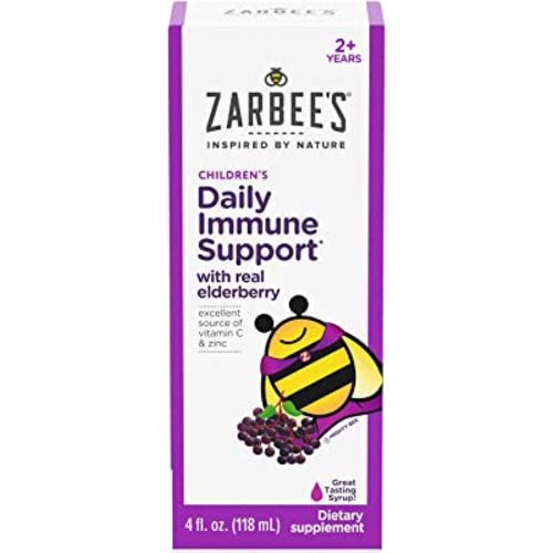 Zarbee's Elderberry Syrup for Kids, Daily Immune Support with Vitamin C & Zinc, Childrens Liquid Supplement, Natural Berry Flavor, 4 fl oz