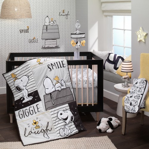 Lambs & Ivy Peanuts Snoopy Lovey White/Black Plush Security Blanket