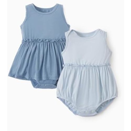 PATPAT Bamboo Baby Girl Clothes - Soft & Breathable Viscose Outfits - Sleeveless Bodysuit Dress Summer- 2 Pack Newborn Infant