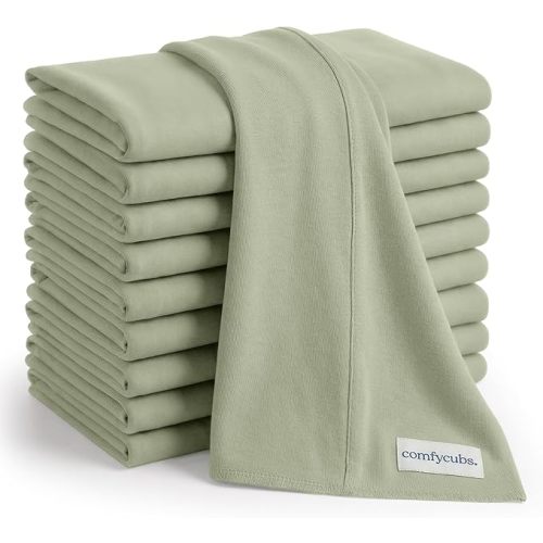 Comfy Cubs Baby Burp Cloths Set (Pack of 10) - Large, 6-Layer, Ultra Absorbent 100% Cotton for Infant Spit-Up, Drool, and Messes - Soft, Gentle, Thoughtful New Born Baby Gifts, Sage