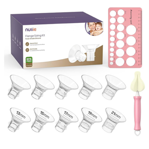 Nuliie 10PCS Flange Sizing Kit 13/15/17/19/21mm for 24mm Flange/Shield of Most Pumps, Silicone Flanges Insert for Momcozy/Spectra Electric Breast Pumps, Pumping Essential Kit for Moms