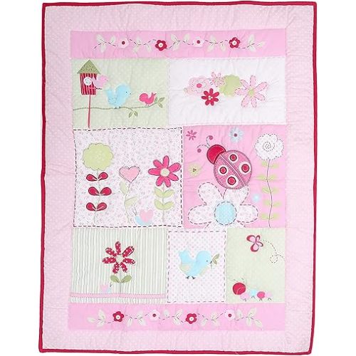 1 PC Floral Butterfly Ladybug Baby Girl Crib Quilt Embroidery Butterfly Sunflower Ladybird Comforter Blanket Pink Red Green
