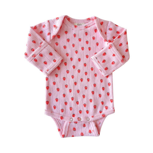 Pink Strawberry / Organic Pointelle Long Sleeve Bodysuit