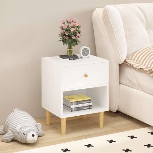 Wooden Nightstand with One Drawer One Shelf for Kids