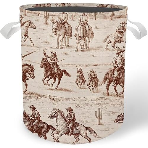 Cilrii Vintage Rustic Western Laundry Basket, Wild Country Rodeo Cowboy Western Laundry Basket Hamper Waterproof Collapsible Clothes Toys Storage Bin for Bedroom Bathroom Kids Room, Toybox for Boys