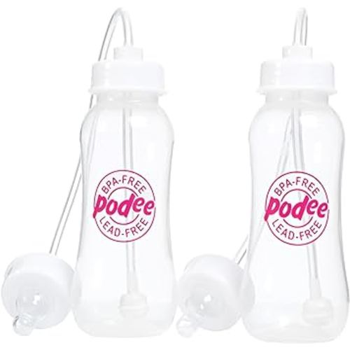 Hands-Free Baby Bottle - Anti-Colic Nursing System 9 oz Baby Bottle with Fast Flow Nipple/Teat 3m+ with Tube Straw Feeding System for Toddler (2 Bottles - Pink)