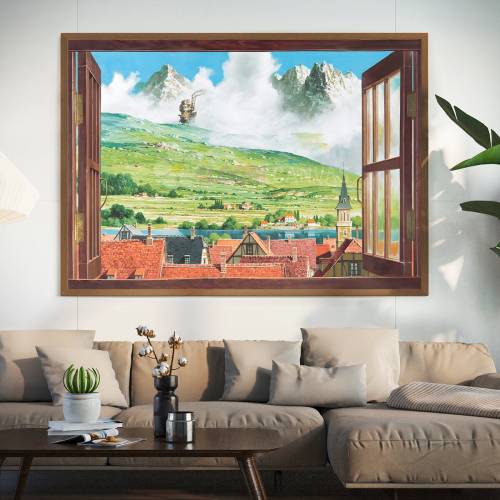 Moving Anime Castle Poster, Hayao Studio, Castle Poster,How Castle Moving Window Picture, Anime Poster, Anime Canvas, Anime Art Canvas Decor
