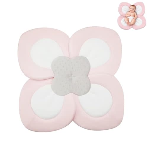 PandaEar Baby Bath Pad for Infant Newborn | Soft Flower Petals for Sink Bathtub Essentials Shower Gift (Pink)