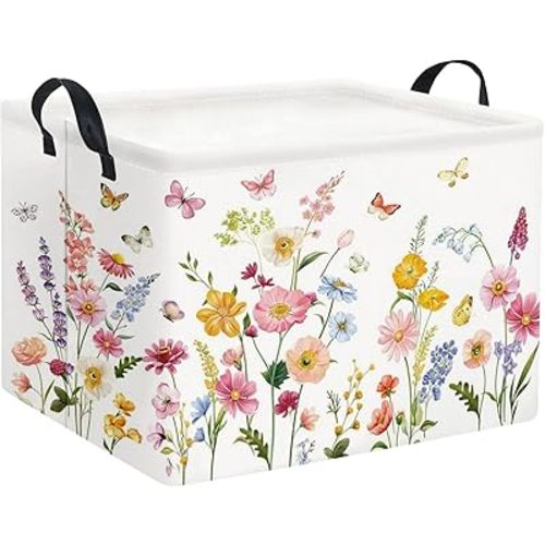 Rectangular Baby Girls Basket Kids Baby Storage Basket Cute Storage Bin Organizer Shelf Book Flower Room Decor(Butterfly Flower)
