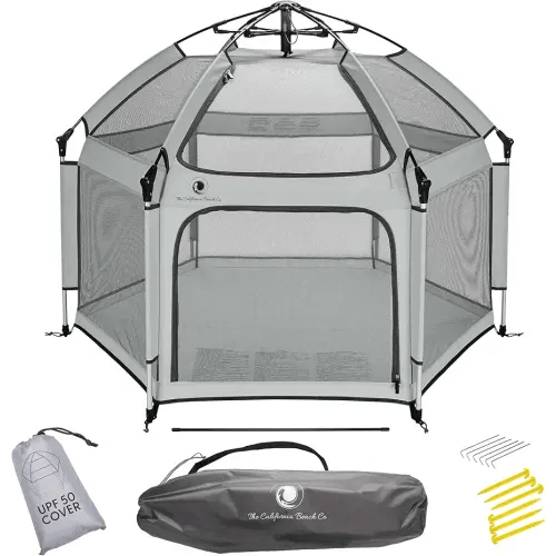 Light Grey POP 'N GO Baby Playpen - Indoor & Outdoor Playpen for Babies and Toddlers - Baby Beach Tent, Foldable, Portable W/Canopy & Travel Bag - Pop Up Pack and Play Yard