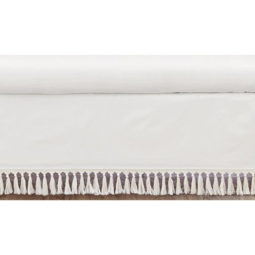 Sweet Jojo Designs Ivory Gender Neutral Boho Bohemian Girl Boy Baby Nursery Crib Bed Skirt Dust Ruffle - Solid Color Beige Cream Off White Farmhouse Chic Unisex Minimalist Tassel Fringe Macrame Cotton
