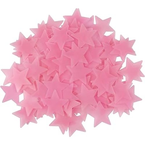 AM AMAONM 100 Pcs Pink Glow in The Dark Luminous Stars Fluorescent Noctilucent Plastic Wall Stickers Murals Decals for Home Art Decor Ceiling Wall Decorate Kids Babys Bedroom Room Decorations
