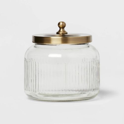 Small Glass Bath Canister Brass - Threshold™: Elegant Storage Container with Lid for Bathroom Organization