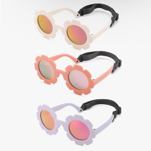 Polarized Baby Sunglasses with Strap - Unbreakable Infant Flowers Sunglasses for Newborn Girls Boys Age 0-12 Months