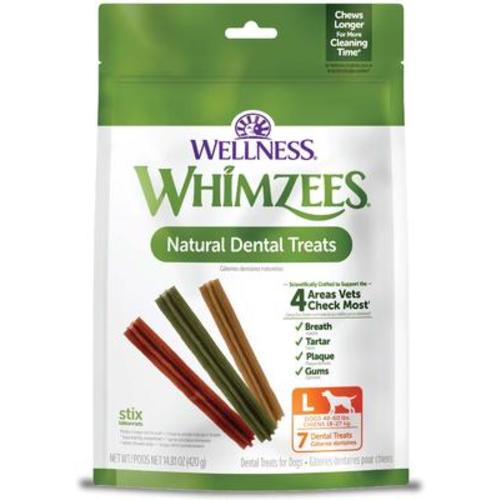 WHIMZEES by Wellness Stix Large Dental Chews Natural Grain-Free Dental Dog Treats, Large, 7 count - Chewy.com
