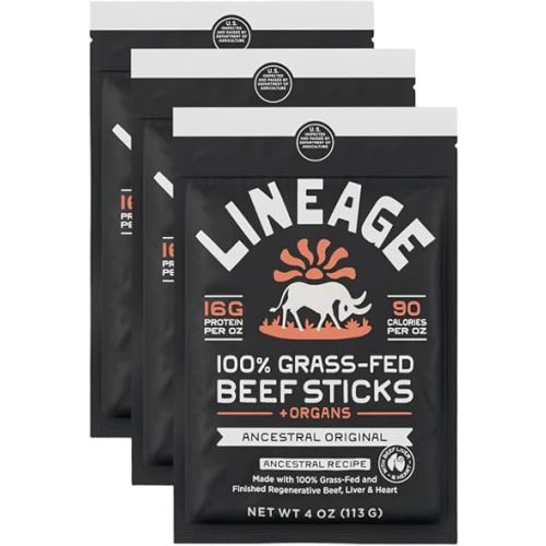 Lineage Provisions Grass Fed Beef Sticks, 3-Pack