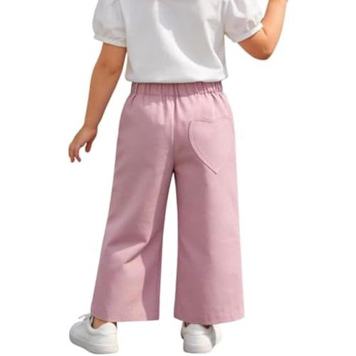 Haloumoning Toddler Baby Girl Pants Litte Kids Cute Soft Cotton Elastic Waist Bottoms with Heart Back Pocket 9M-8T